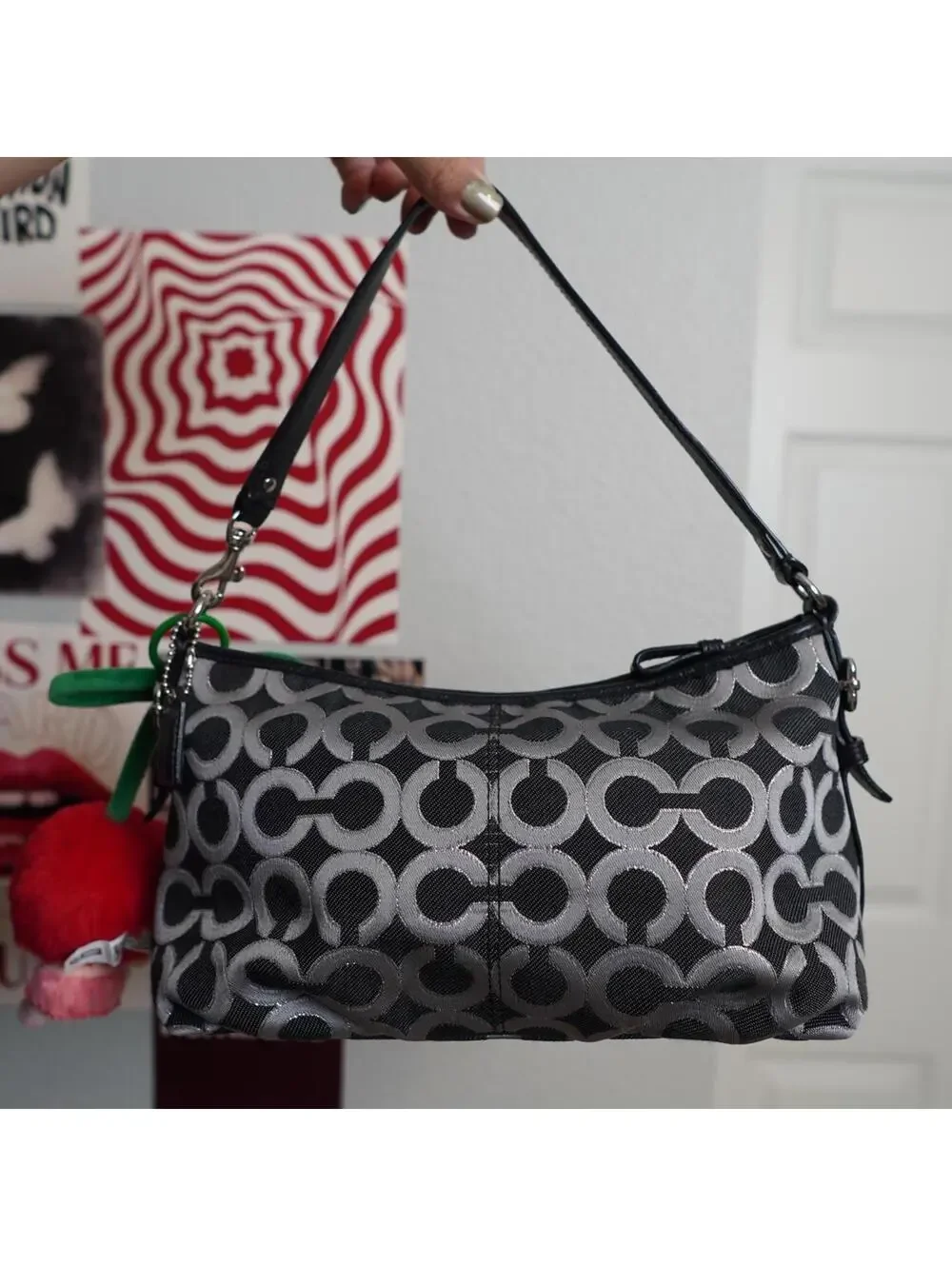 Coach Op Art Baguette Bag Black Silver Mini Y2K - Picture 2 of 4